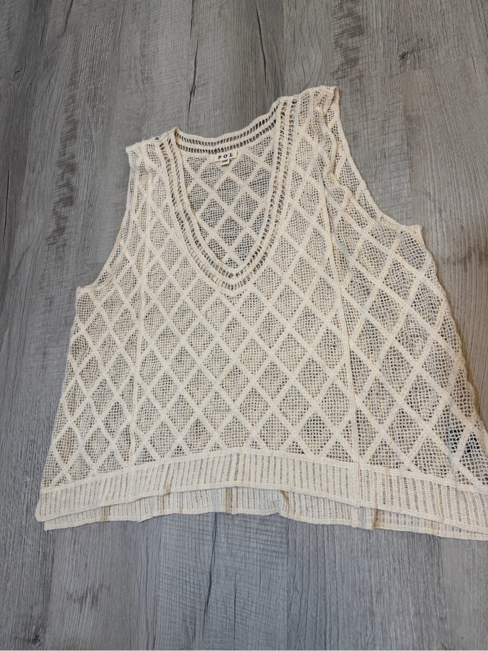 POL Open Diamond Knit Tank Top - Cream